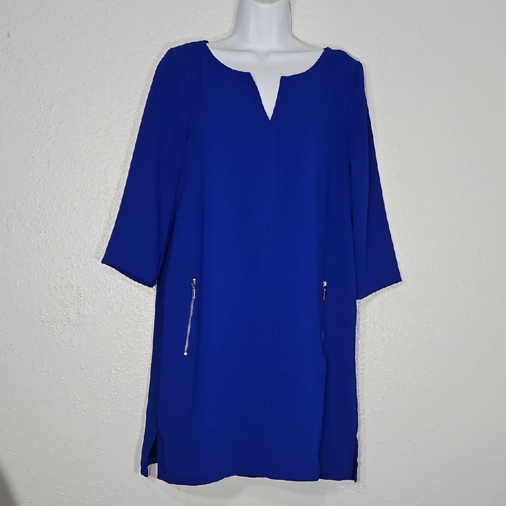 H&M Royal Blue Pullover Shift Dress with Zipper Pockets 10